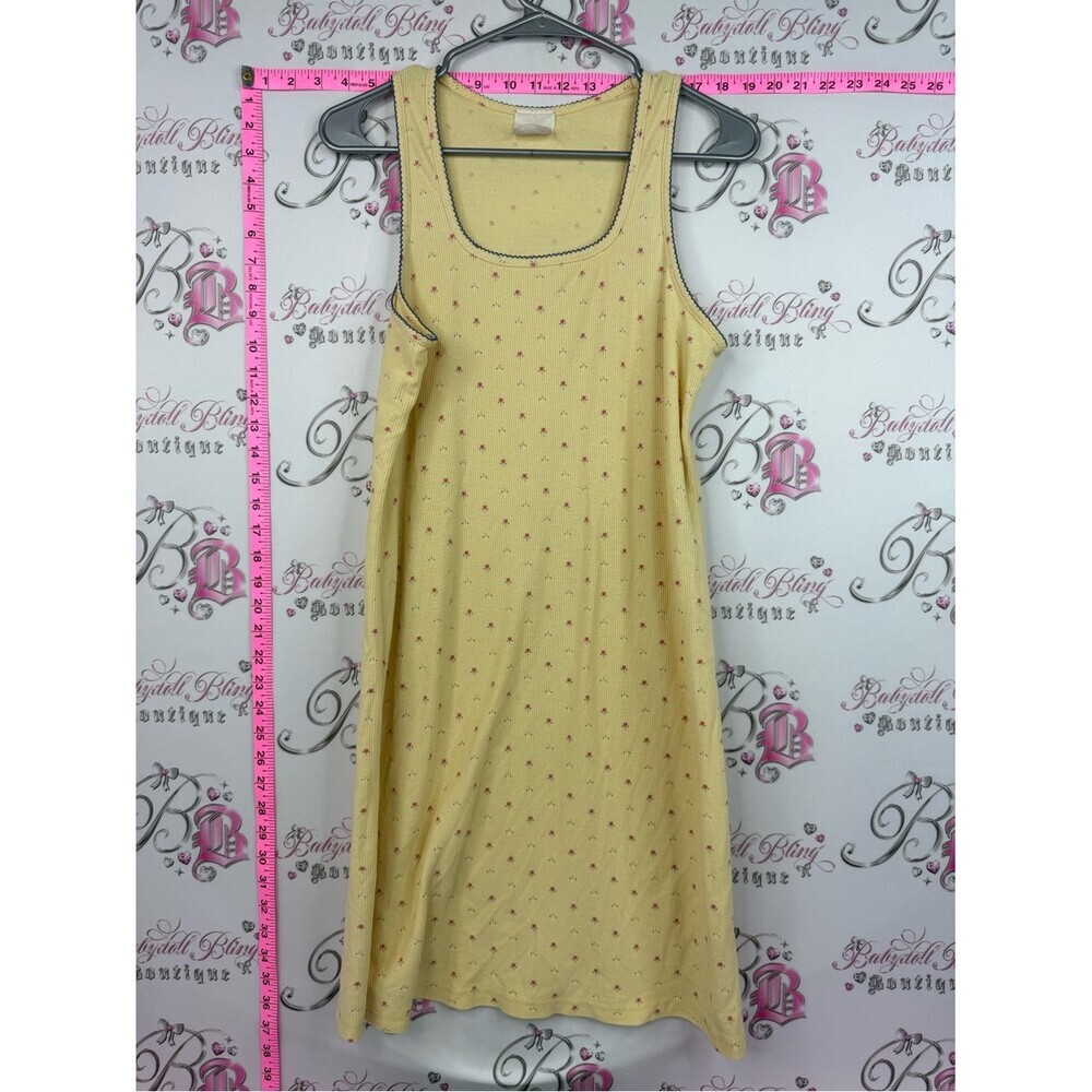 Dress vintage old school Yellow Tank Dress with Tiny Pink Floral Print